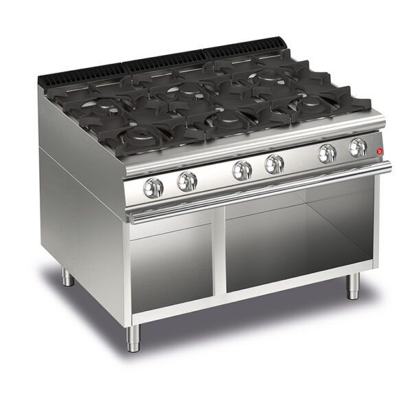 Gasspis BARON Q70PCV/G1203 med 6 brännare, på öppet stativ, 1200x700mm, 30,2kW