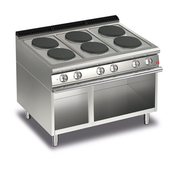 Elektrisk spis BARON Q70PCV/E120 med 6 plattor, på öppet stativ, 1200x700mm, 15,6kW