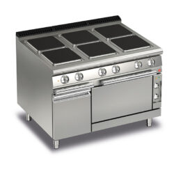 Elektrisk spis BARON Q70PCF/E121 med 6 kvadratiska 300x300mm plattor, neutral skåp & elektrisk ugn, 1200x700mm, 21,6kW