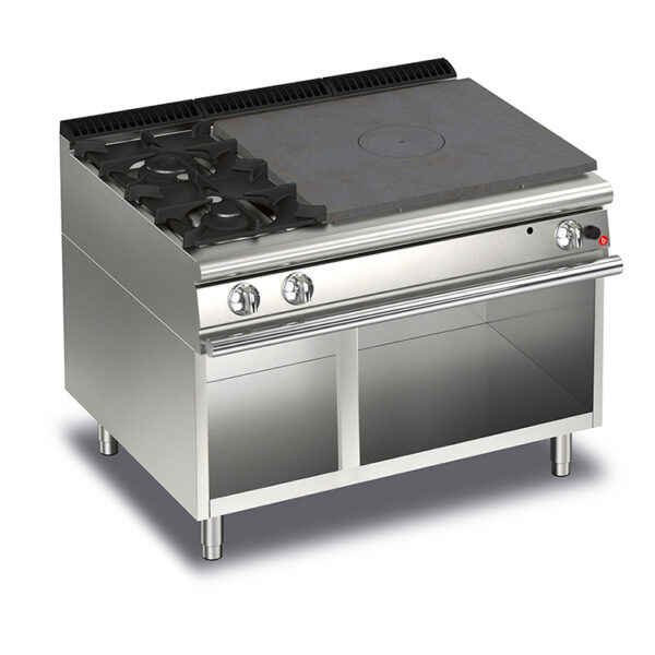 Gas Hällspis BARON Q70TPV/G1203SX med två brännare till vänster, på öppet stativ, 1200x700mm, 22,5kW