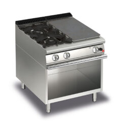 Gas Hällspis BARON Q70TPMV/G8003SX med två brännare till vänster, på öppet stativ, 800x700mm, 16,5kW