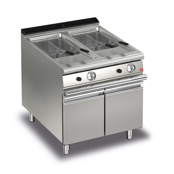 Gas fritös BARON Q70FRI/G815, 2x15 liter, med underskåp, inkl 4st korg, 800x700mm, 26kW