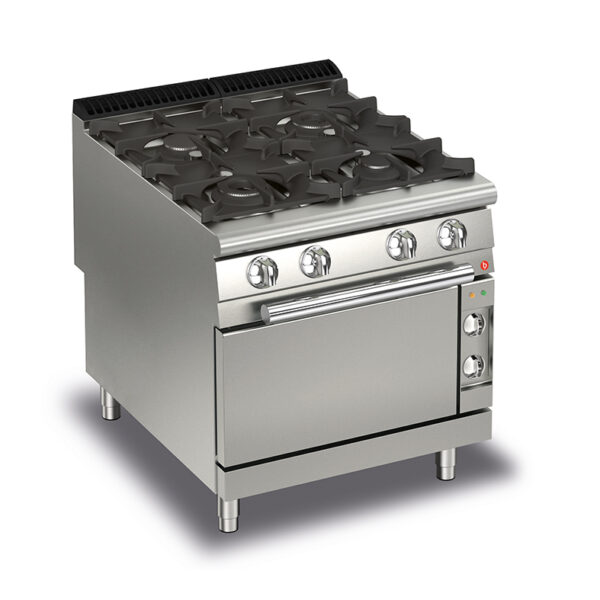 Gasspis BARON Q90PCF/GE8001 med 4 brännare & elektrisk ugn, 800x900mm, 23,2kW