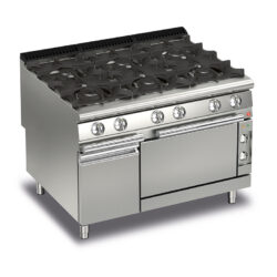 Gasspis BARON Q90PCF/GE1201 med 6 brännare, neutral underskåp & elektrisk ugn, 1200x900mm, 32,4kW