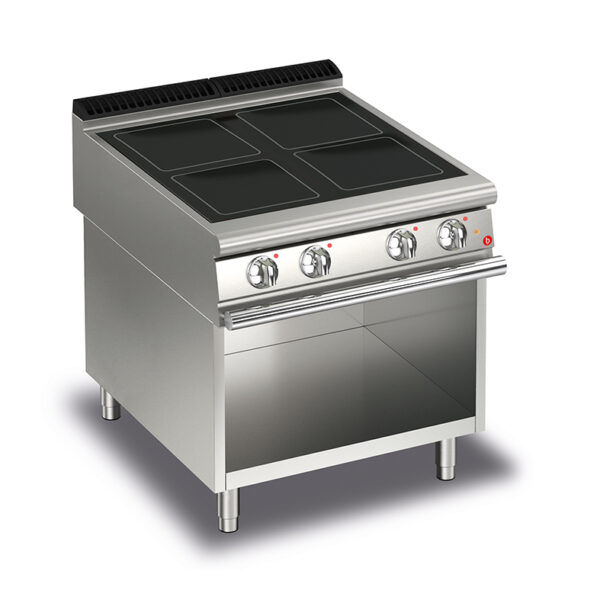 Elektrisk glaskeramik spis BARON Q90PCV/VCE800 med 4 kvadratiska 270x270mm plattor på öppet stativ, 800x900mm, 16kW