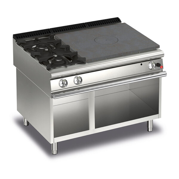 Gas Hällspis BARON Q90TPV/G1201SX med två brännare till vänster på öppet stativ, 800x900mm, 24kW