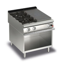 Gas Hällspis BARON Q90TPMV/G8001SX med två brännare till vänster på öppet stativ, 800x900mm, 17,5kW