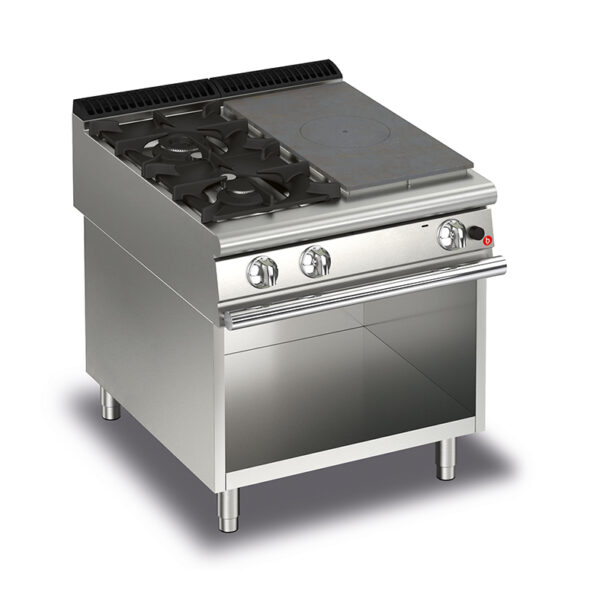 Gas Hällspis BARON Q90TPMV/G8001SX med två brännare till vänster på öppet stativ, 800x900mm, 17,5kW