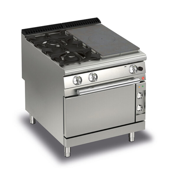 Gas Hällspis Q90TPMF/GE8001SX med 2 brännare till vänster & elektrisk ugn, 800x900mm, 17,5kW
