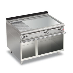 Gas stekhäll BARON Q70FTTV/G1223 med slät & 1/3 räfflad stekplatta AISI430, på öppet stativ, 1200x700mm, 19,5kW