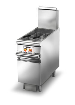 Gas fritös BARON EVO Q90FREV/G423F, Elektronisk Kontroll, Oljefiltrering, 1x23 liter, inkl 1st korg, med underskåp, 400x900mm, 25kW
