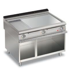 Elektrisk stekhäll BARON 90FTV/E1223 med slät & 1/3 räfflat stekplatta i AISI430 stål, på öppet stativ, 1200x900mm, 22,5kW