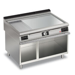 Elektrisk stekhäll BARON QT90FTV/E1223-T4W med slät & 1/3 räfflat stekplatta i AISI430 stål, på öppet stativ, 1200x900mm, 16,2kW, Touchscreen