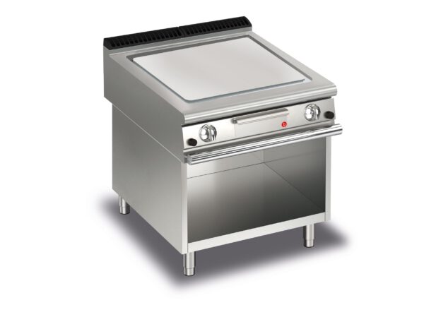 Gas stekhäll BARON Q70SFTTV/G805 med slät kromat stekplatta, på öppet stativ, 800x700mm, 12kW
