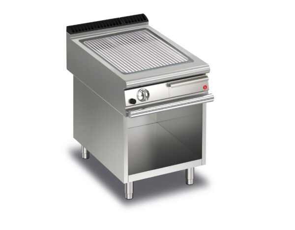 Gas stekhäll BARON Q70SFTV/G613 med räfflad stekplatta i AISI430, på öppet stativ, 600x700mm, 9kW