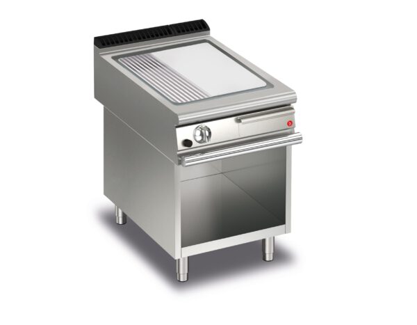 Gas stekhäll BARON Q70SFTV/G623 med slät & 1/3 räfflad stekplatta i AISI430, på öppet stativ, 600x700mm, 9kW