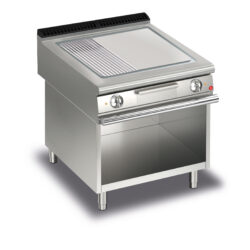 Elektrisk stekhäll BARON Q70SFTV/E823 med slät & 1/3 räfflad stekplatta i AISI430, på öppet stativ, 800x700mm, 10,8kW