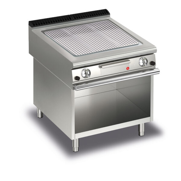 Gas stekhäll BARON Q90SFTTV/G815 med räfflad kromat stekplatta, på öppet stativ, 800x900mm, 20kW