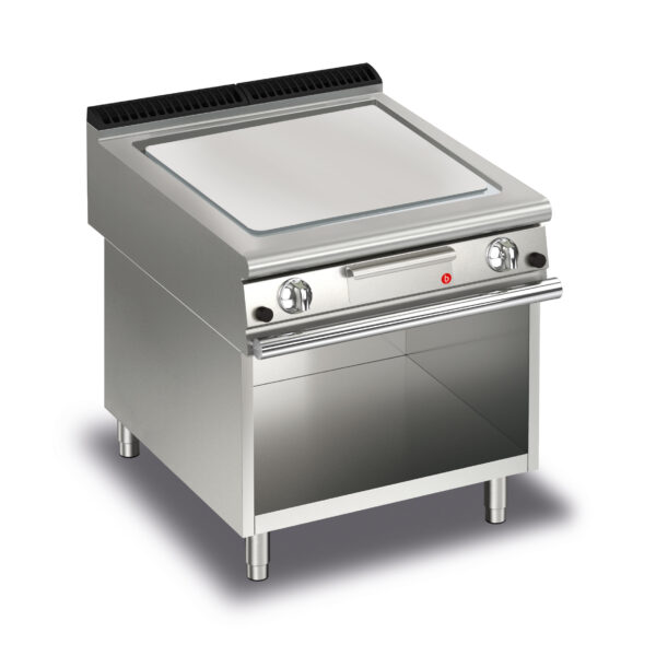 Gas stekhäll BARON Q90SFTTV/G803 med stekplatta i AISI430 stål, på öppet stativ, 800x900mm, 20kW