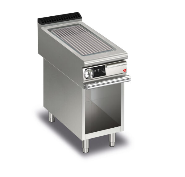 Elektrisk stekhäll BARON QT90SFTV/E413-T4W med räfflat stekplatta i AISI430 stål, på öppet stativ, 600x900mm, 7,5kW, Touchscreen