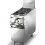 Gas fritös BARON EVO Q90FREV/G423F, Elektronisk Kontroll, Oljefiltrering, 1x23 liter, inkl 1st korg, med underskåp, 400x900mm, 25kW