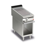 Gas stekhäll BARON Q90SFTTV/G413 med räfflad stekplatta, i AISI430 stål, på öppet stativ, 400x900mm, 10kW