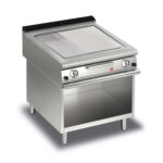 Gas stekhäll BARON Q90SFTV/G823 med slät & 1/3 räfflad stekplatta, i AISI430 stål, på öppet stativ, 800x900mm, 14kW